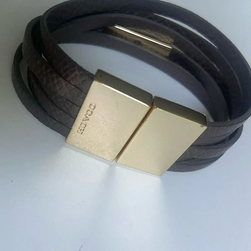 COACH Multi-Wrap Leather Bracelet Snakeskin-Embossed Metallic Gray Gold Hardware